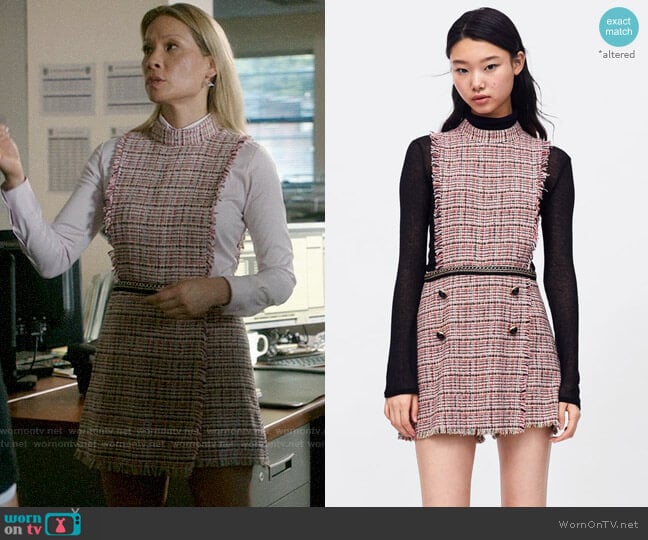Zara Tweed Playsuit with Chain Detail worn by Joan Watson (Lucy Liu) on Elementary