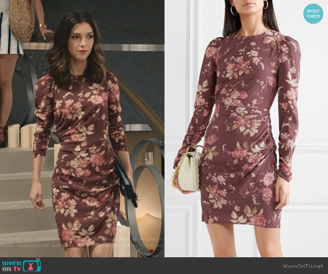 Zimmermann Draped Floral-Print Mini Dress worn by Alicia Mendoza (Denyse Tontz) on Grand Hotel