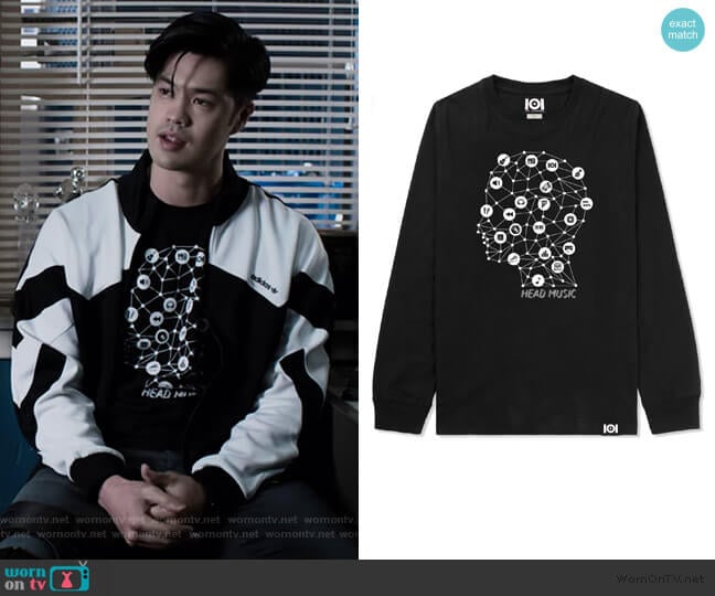 101 Apparel Head Music Long Sleeve Tee worn by Zach Dempsey (Ross Butler) on 13 Reasons Why