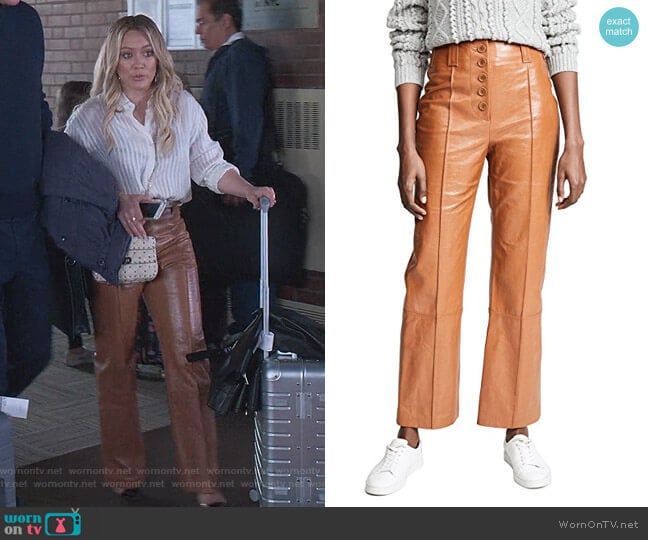 3.1 Phillip Lim Button Fly Kick Flare Pants worn by Kelsey Peters (Hilary Duff) on Younger