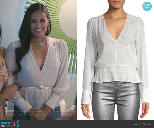 7 For All Mankind Deep V Metallic Peplum Top worn by Carolina (Feliz Ramirez) on Grand Hotel