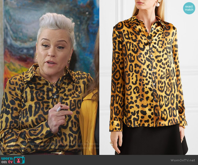 Adam Lippes Leopard-Print Hammered Silk-Crepe Shirt worn by Christine Elise (Christine Elise) on BH90210