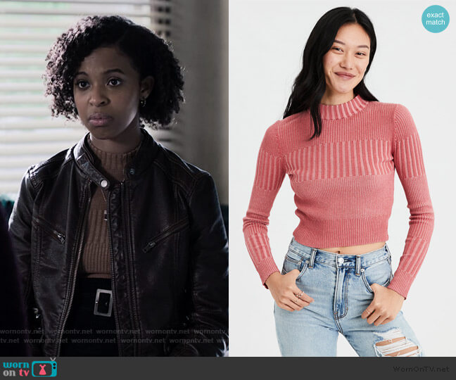 American Eagle Ribbed Mock Neck Pullover Sweater worn by Ani (Grace Saif) on 13 Reasons Why