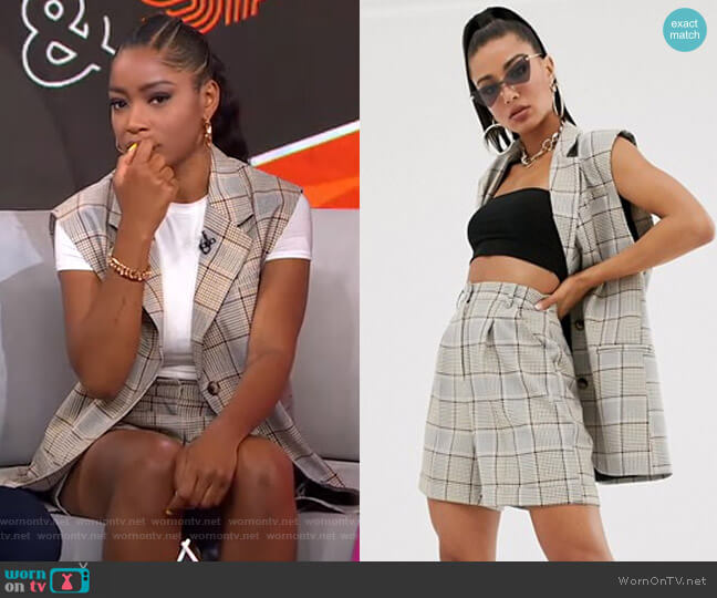 Asos Mom Suit Shorts in Check worn by Keke Palmer on Good Morning America