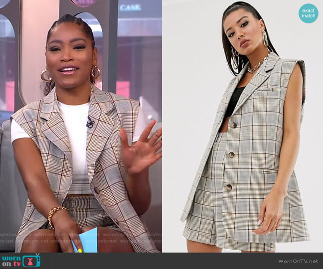Asos Sleeveless Suit Blazer in Check worn by Keke Palmer on Good Morning America