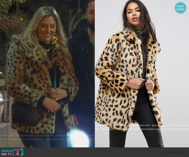 ASOS Faux Fur Coat in Leopard Coat worn by Gina Kirschenheiter on The Real Housewives of Orange County