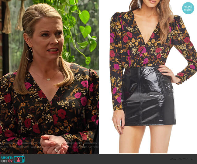 ASTR The Label Blondie Surplice Bodysuit worn by Liz (Melissa Joan Hart) on No Good Nick