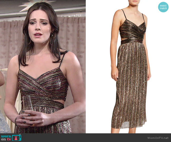 Aidan Mattox Pleated Metallic Stripe Dress worn by Tessa Porter (Cait Fairbanks) on The Young and the Restless