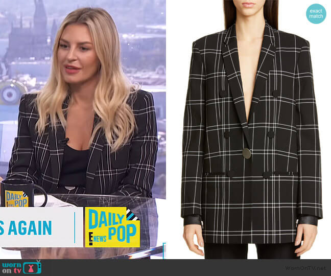 Alexander Wang Leather-trimmed checked woven Blazer worn by Morgan Stewart on E! News