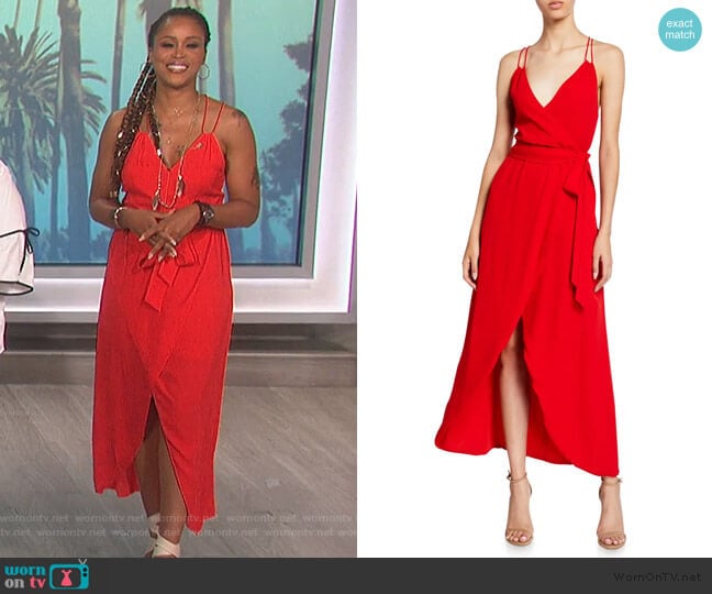 Alice + Olivia Susana Multi-Strap Mock-Wrap Midi Dress worn by Eve on The Talk
