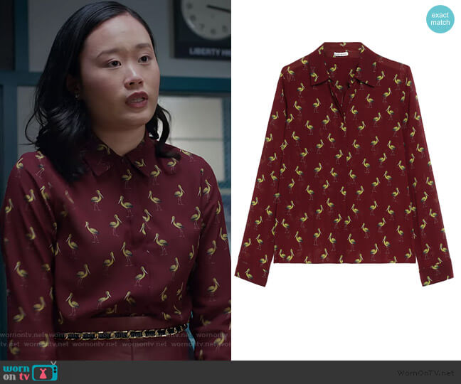 Alice + Olivia Printed Silk-Blend Crepe de Chine Shirt worn by Courtney Crimsen (Michele Selene Ang) on 13 Reasons Why