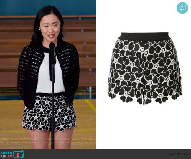 Alice + Olivia Macrame Floral Shorts worn by Courtney Crimsen (Michele Selene Ang) on 13 Reasons Why