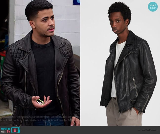 All Saints Conroy Leather Biker Jacket worn by Tony Padilla (Christian Navarro) on 13 Reasons Why