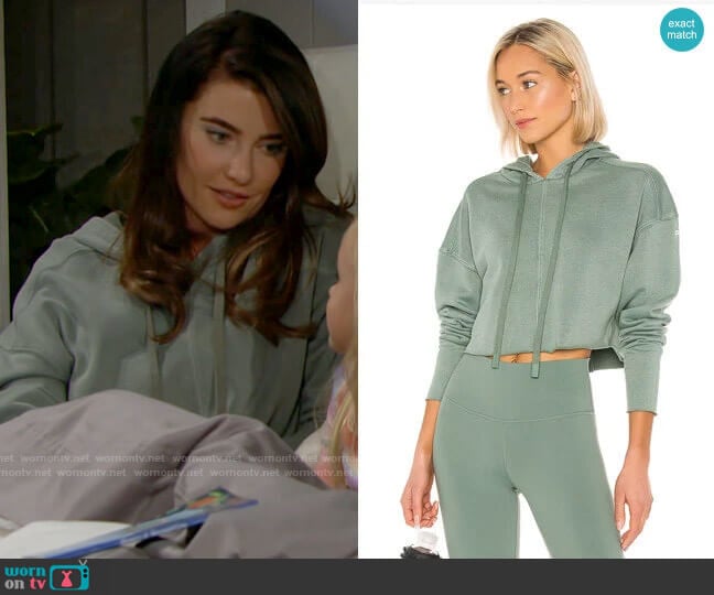 Alo Yoga Washed Edge Hoodie in Moss worn by Steffy Forrester (Jacqueline MacInnes Wood) on The Bold and the Beautiful