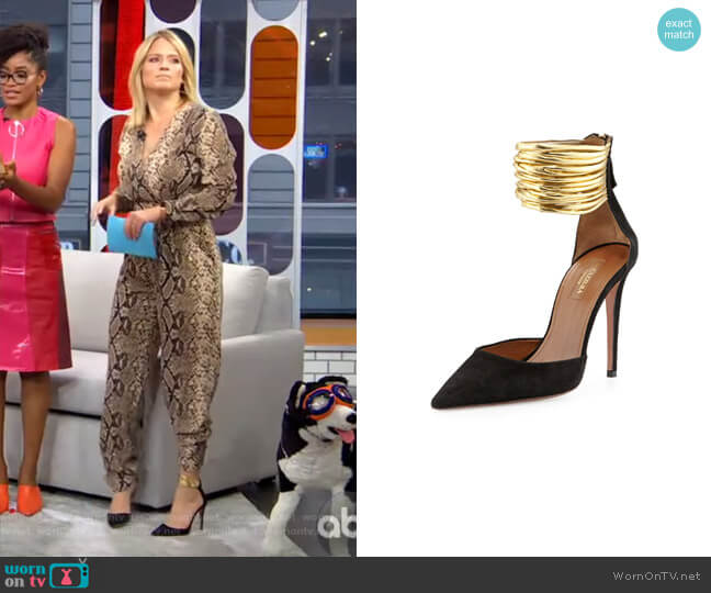 Aquazzura Hello Lover Suede Ankle-Strap Pump worn by Sara Haines on Good Morning America
