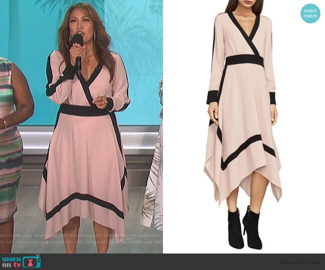 Bcbgmaxazria Bambi Colorblock Wrap Dress worn by Carrie Inaba on The Talk