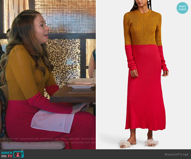 Cedric Charlier Colorblocked Cotton Sweaterdress worn by Liza Miller (Sutton Foster) on Younger