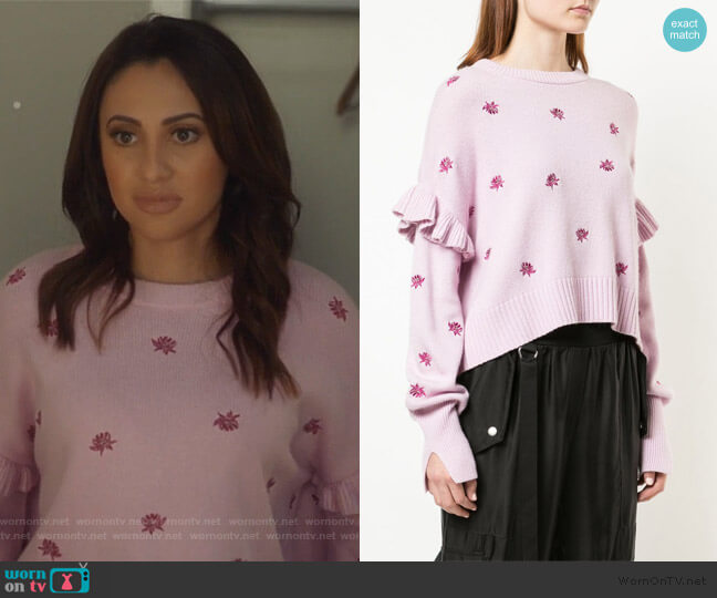 Cinq a Sept Lorelei floral embroidered jumper worn by Ana Torres (Francia Raisa) on Grown-ish