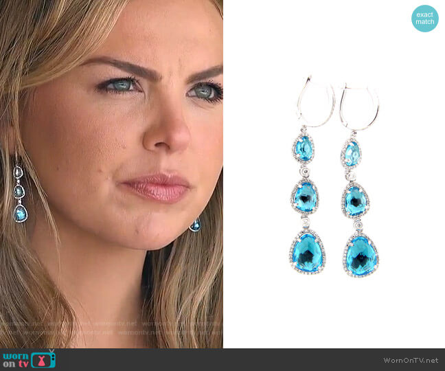 Dilamani Swiss Blue Topaz & Diamond Drop Earring worn by Hannah Brown on The Bachelorette