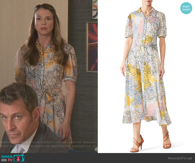 Derek Lam 10 Crosby Map Button-Down Midi Dress worn by Liza Miller (Sutton Foster) on Younger