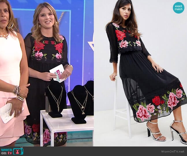 Asos Double Layer Midi Embroidered Dress with Long Sleeves worn by Jenna Bush Hager on Today