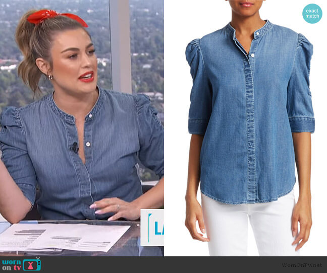 Frame Joanie Shirred Sleeve Chambray Shirt worn by Carissa Loethen Culiner on E! News