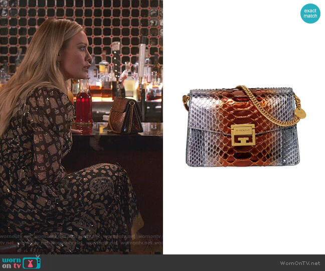 Givenchy GV3 Small Metallic Python Shoulder Bag worn by Kelsey Peters (Hilary Duff) on Younger