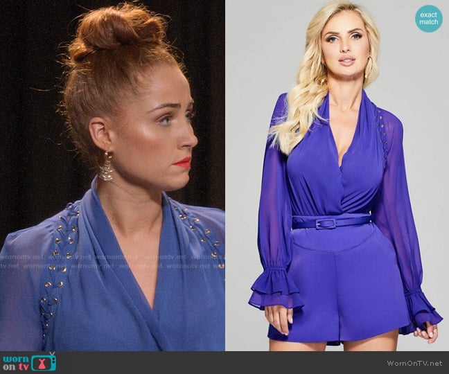Guess Daria Lace-up Bodysuit worn by Zara (Sophia La Porta) on Four Weddings and a Funeral