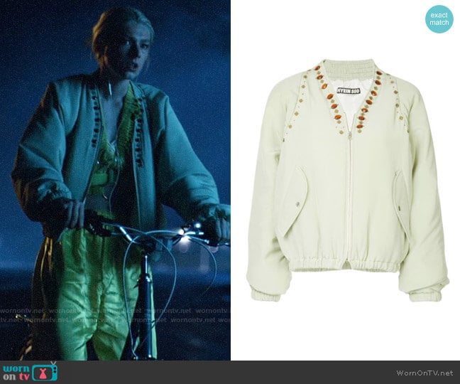 Hyein Seo Jewel Embellished Bomber Jacket worn by Jules Vaughn (Hunter Schafer) on Euphoria