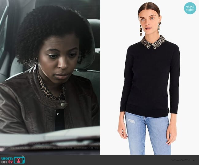 J. Crew Tippi sweater with leopard collar worn by Ani (Grace Saif) on 13 Reasons Why