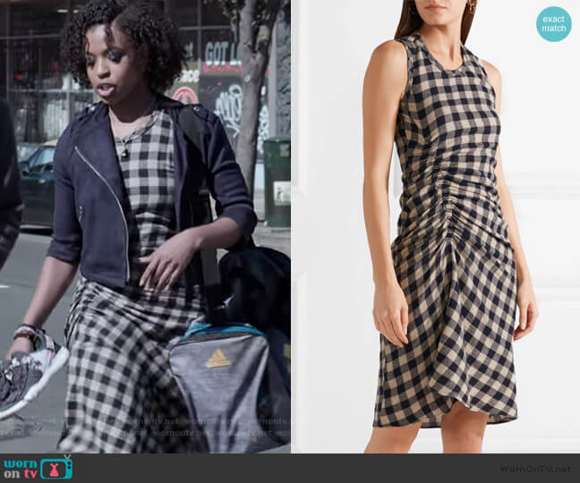 James Perse Ruched checked wool and linen-blend dress worn by Ani (Grace Saif) on 13 Reasons Why