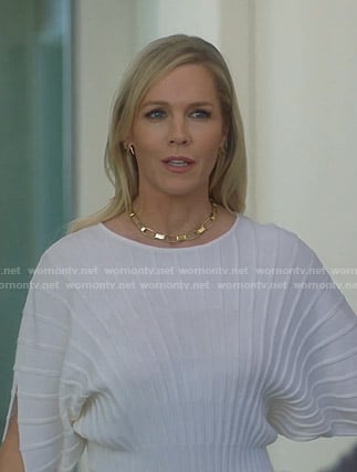 Jennie’s white striped sweater on BH90210