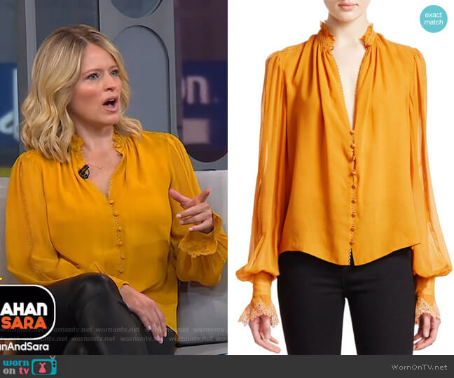 Jonathan Simkhai Georgette Puff Sleeve Blouse worn by Sara Haines on Good Morning America