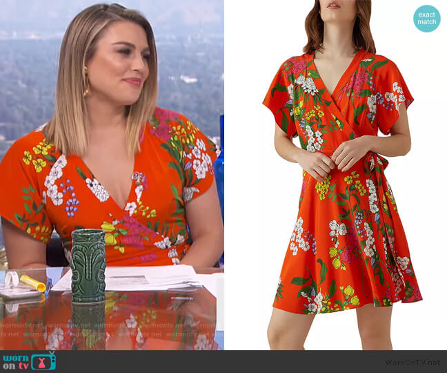 Karen Millen Floral Silk Wrap Dress worn by Carissa Loethen Culiner on E! News