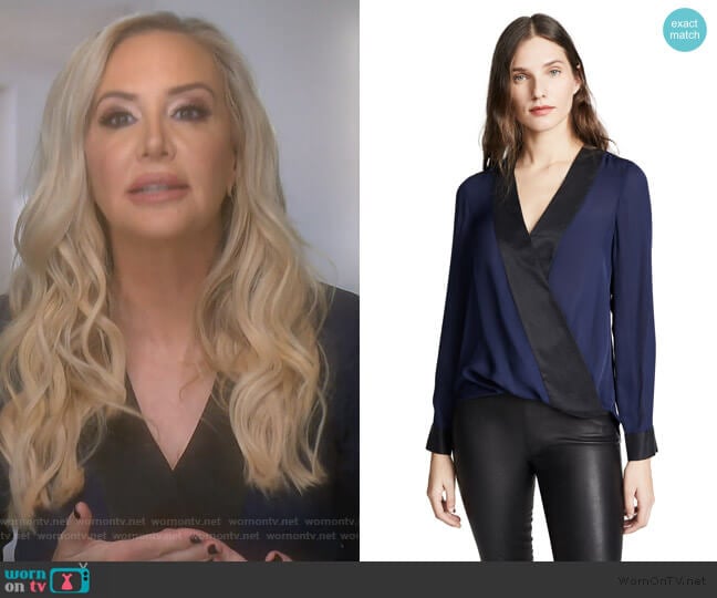 L'Agence Kyla Draped Blouse worn by Shannon Beador on The Real Housewives of Orange County