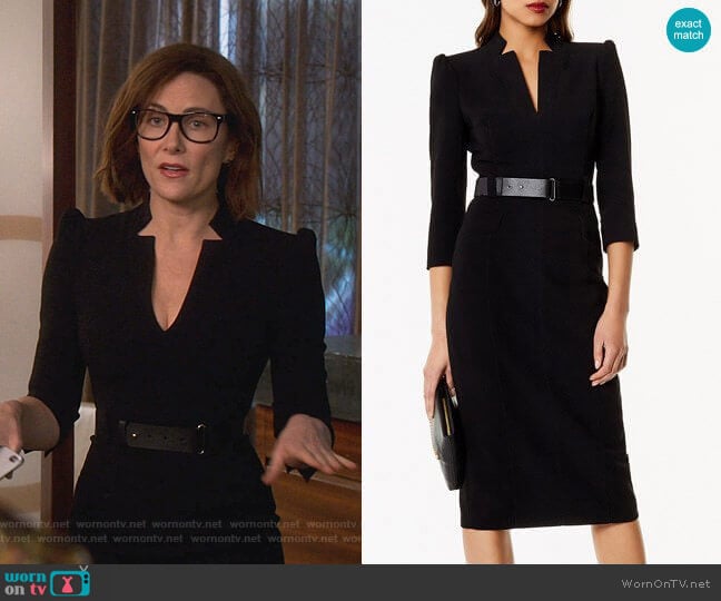 Karen Millen Leather Belt Pencil Dress worn by Quinn (Laura Benanti) on Younger