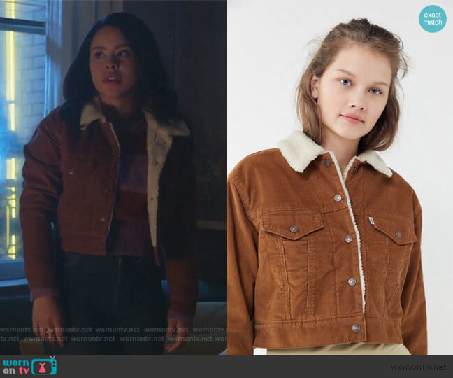 Levi's Corduroy Sherpa Cropped Trucker Jacket worn by Mariana Foster (Cierra Ramirez) on Good Trouble