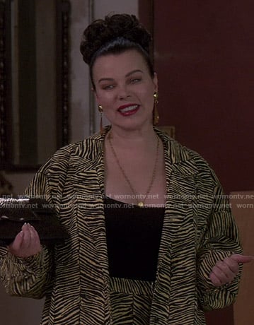 Maggie’s yellow zebra print jacket and pants on Younger
