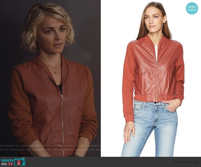 Majestic Fliatures Cotton Bomber Jacket Leather Yoke Jacket worn by Lizzie Needham (Bojana Novakovic) on Instinct