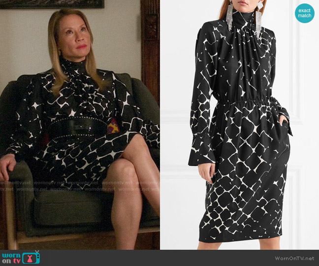 Marc Jacobs Printed Silk Turtleneck Dress worn by Joan Watson (Lucy Liu) on Elementary