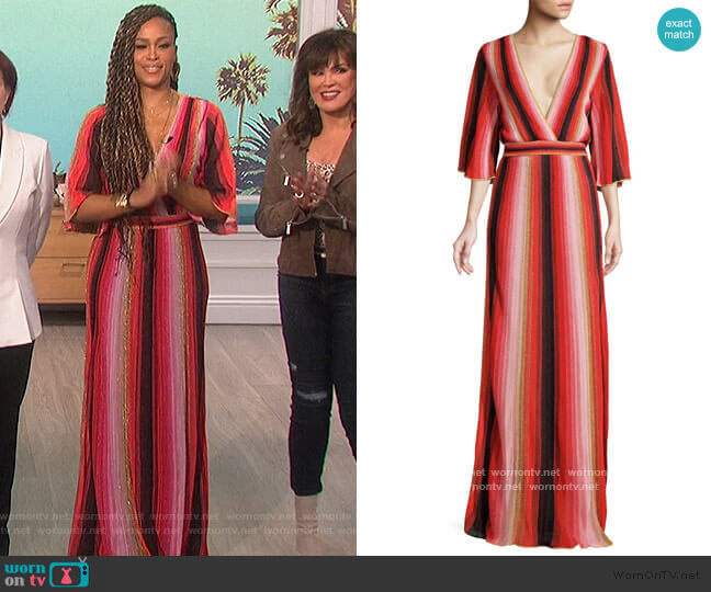 M Missoni Textured Stripes Plunging Maxi Dress worn by Eve on The Talk