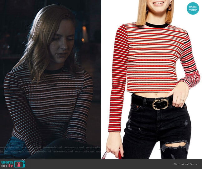Topshop Mix Stripe Long Sleeve Top worn by Violet Simmons (Haley Ramm) on Light as a Feather