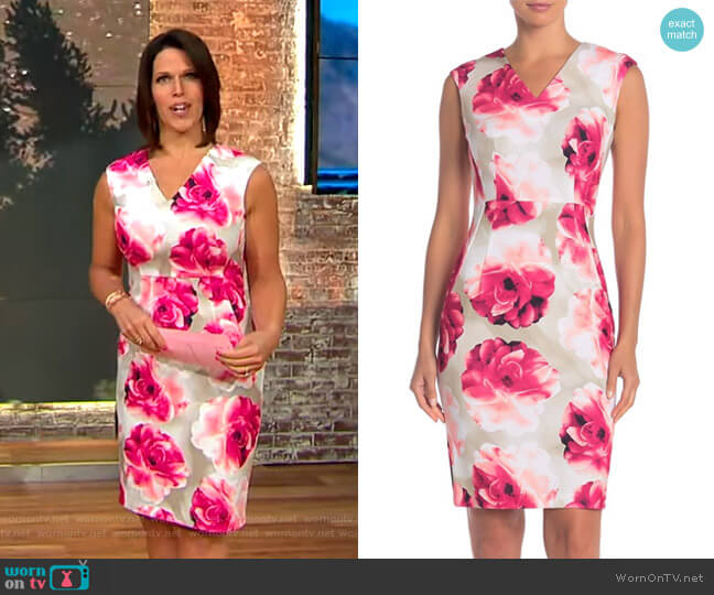 Modern American Designer Floral V-Neck Sheath Dress worn by Dana Jacobson on CBS Mornings