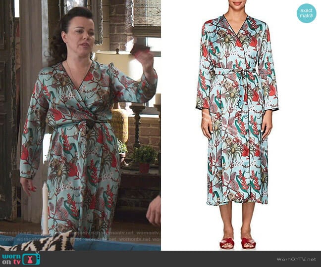 LoboRosa Monkey & Floral Satin Robe worn by Maggie (Debi Mazar) on Younger