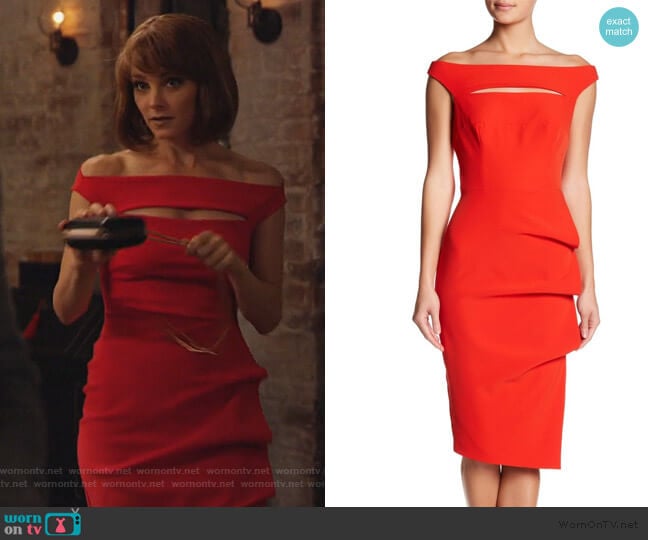 Chiara Boni La Petite Robe Melania Short Off-The-Shoulder Dress worn by Lizzie Needham (Bojana Novakovic) on Instinct