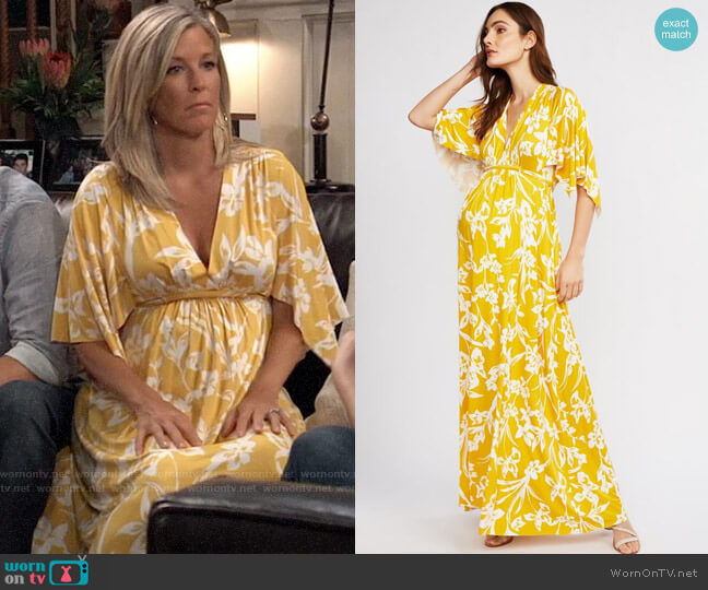 Rachel Pally Printed Caftan Maternity Maxi Dress worn by Carly Spencer (Laura Wright) on General Hospital