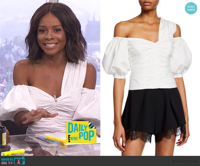 Self Portrait Off-the-shoulder ruched Taffeta Top worn by Zuri Hall on E! News