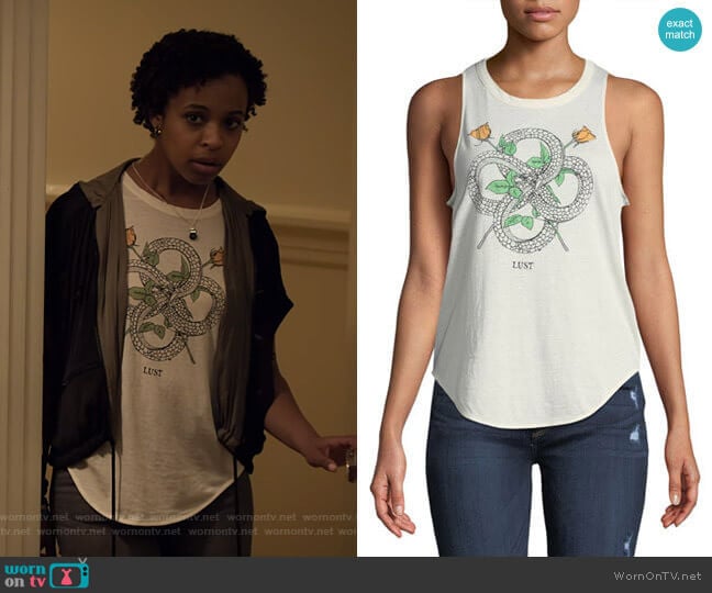 Chaser Snakes & Roses Lust Graphic Tank worn by Ani (Grace Saif) on 13 Reasons Why