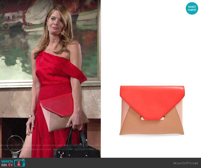 Sole Society Colorblock Faux Leather Envelope Clutch worn by Phyllis Summers (Michelle Stafford) on The Young and the Restless