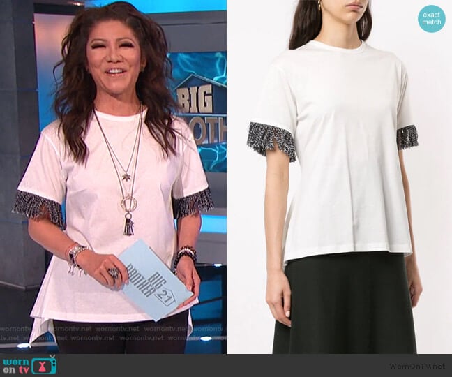 Sonia Rykiel Asymmetric Fringe T-Shirt worn by Julie Chen on Big Brother